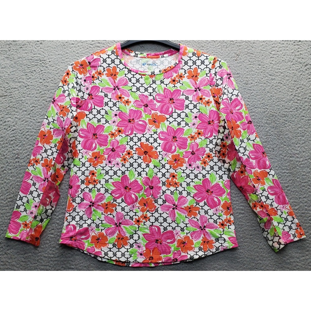 IBKUL Golf Performance Top Womens L Multi Floral Mesh Sleeve UPF Sun Protection
